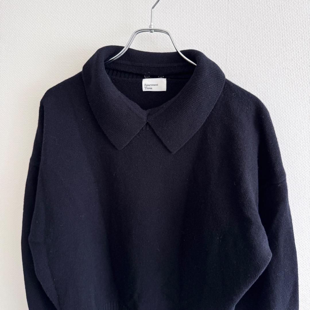 即完 Apartment Three カシミヤ混 ニットポロセーター ネイビー
