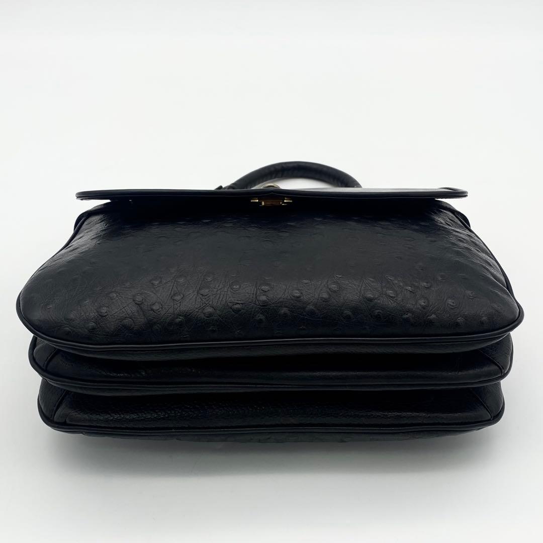 FENDI 2way ショルダーバッグ　FF型押し　オーストリッチ　レザー　黒