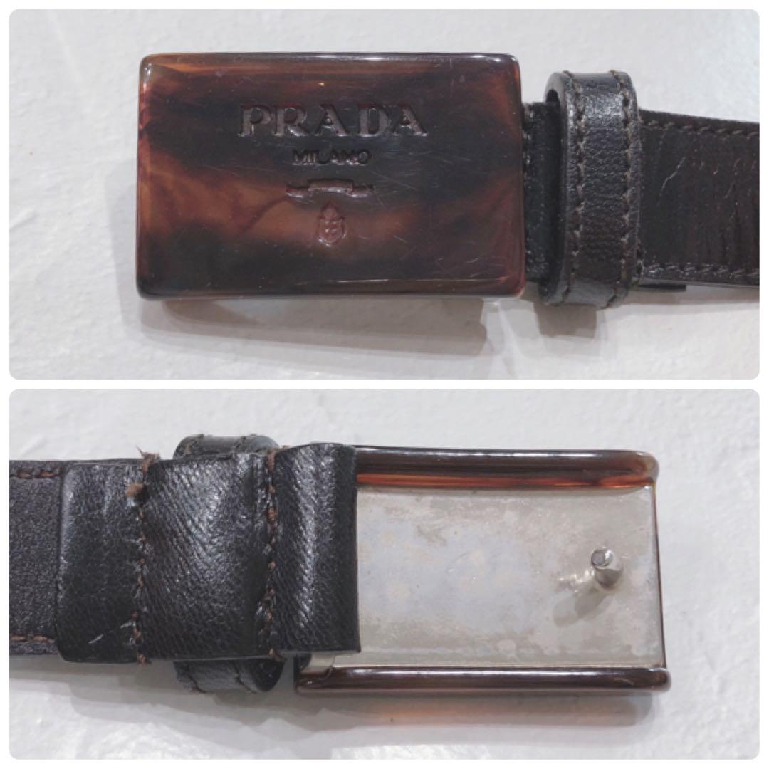 ☆PRADA☆ プラダ バックルベルト ブラック ブラウン ロゴ べっ甲