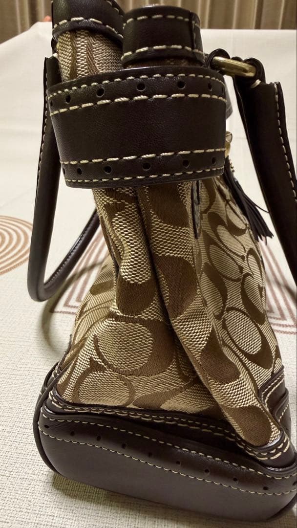 Coach キャンパス　シグネチャー　総柄　ハンドバッグ　ブラウン　美品