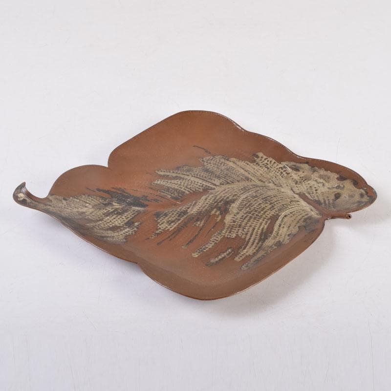 高岡銅器　西村義光作　鋳銅　葉形　盆　共箱　V　8542