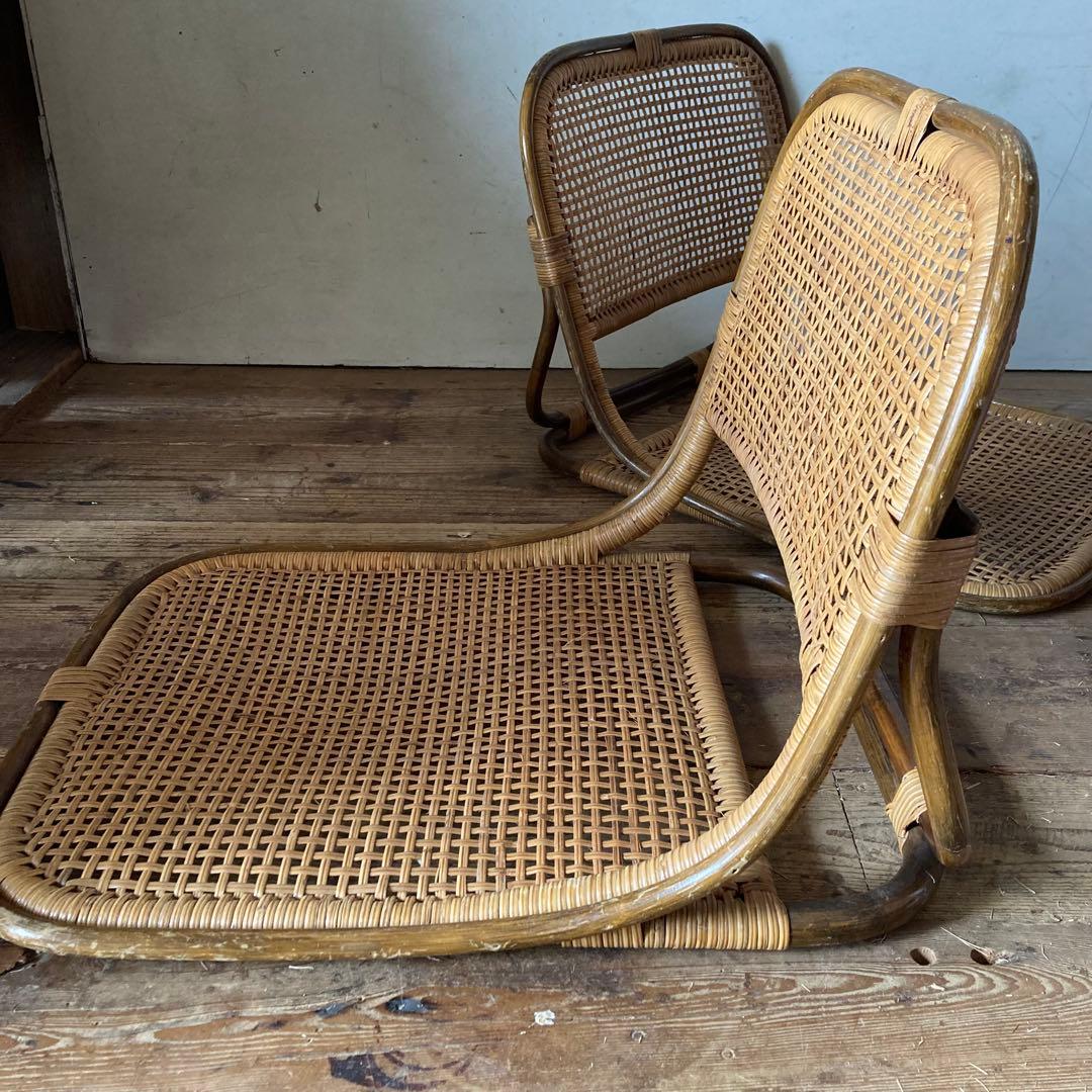 2脚セット ヴィンテージラタン 座椅子 和モダン レトロ 古民家