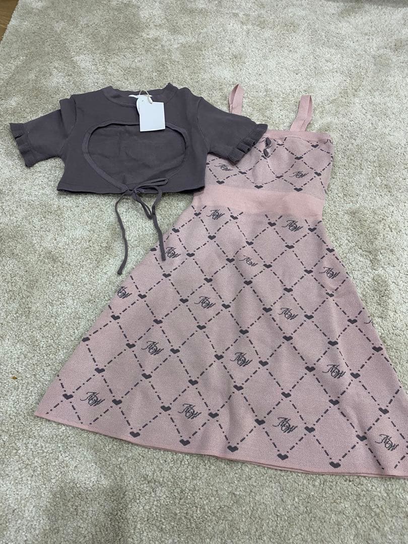 るり❣️モノグラムアンサンブルワンピース ピンク／グレー M