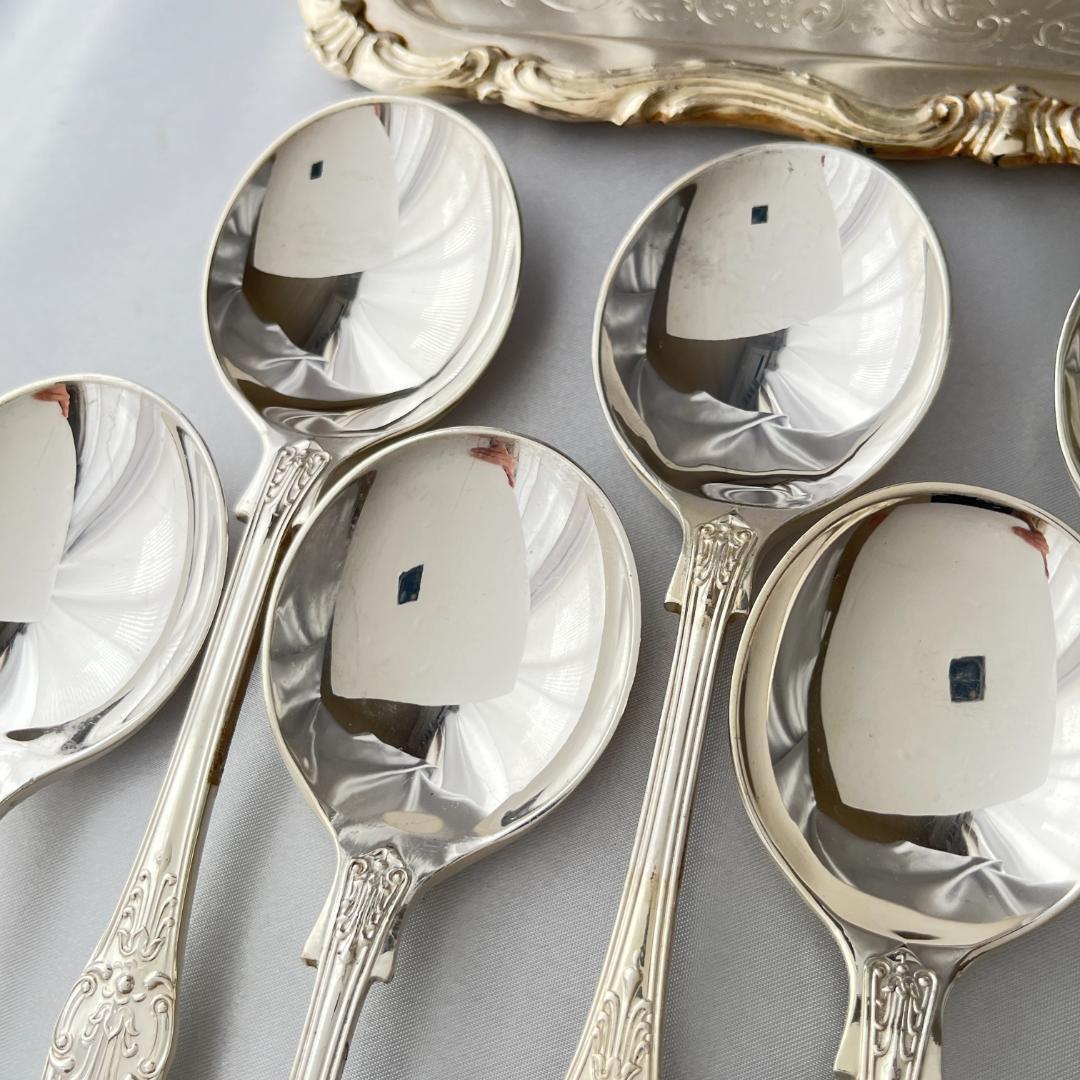 【Roberts & Belk】 クイーンズパターン コンソメスプーン 8本