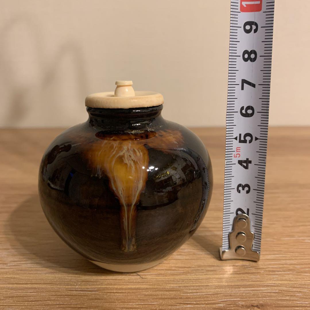 茶入　仕服 在銘  牙蓋　　桶谷定一作　アンティーク