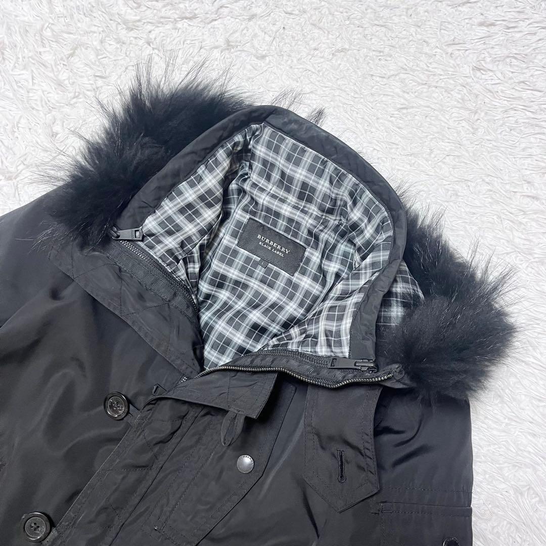 バーバリーブラックレーベル モッズコート タヌキファー キルティングライナー付き