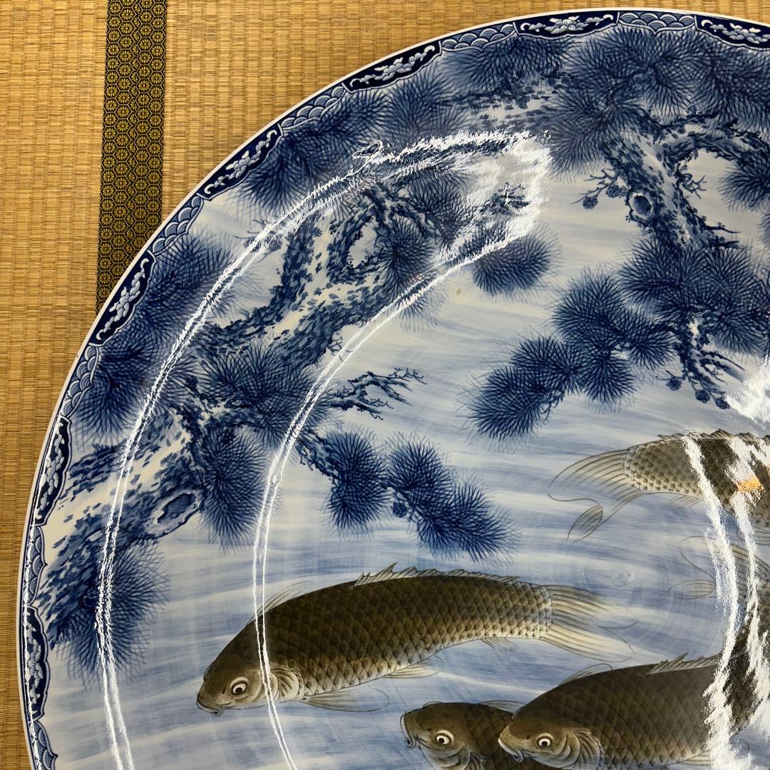 引き取り限定　神右衛門　染付鯉絵　大皿　直径約98.5㎝　東な7-1220☆2F