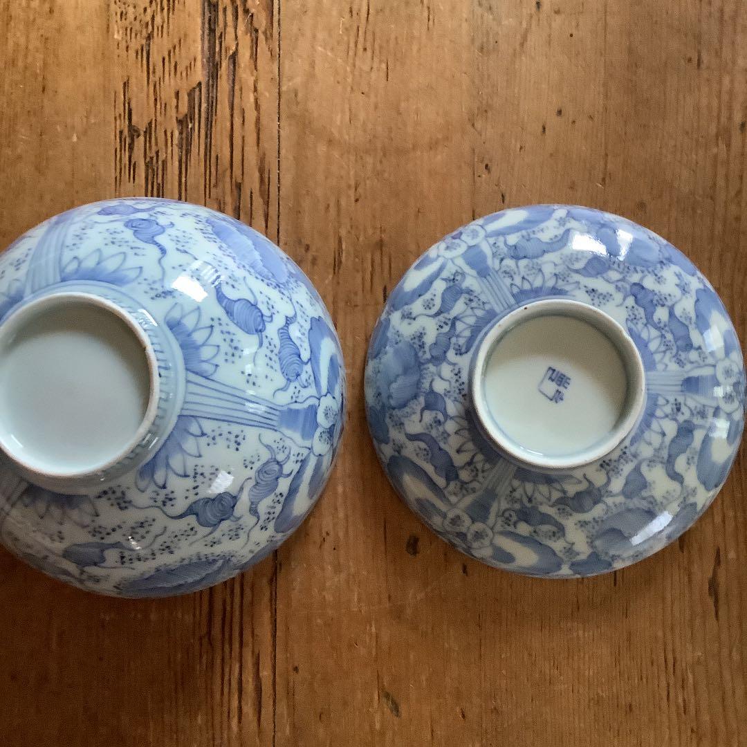 古伊万里☆蓋物大ぶり茶碗☆線描き☆麒麟の図☆江戸後期