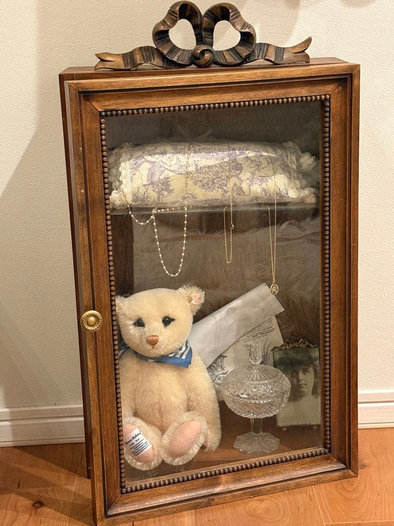 フランス　ヴィンテージ　木製　ガラス　キャビネット　ブロカント　1930年代