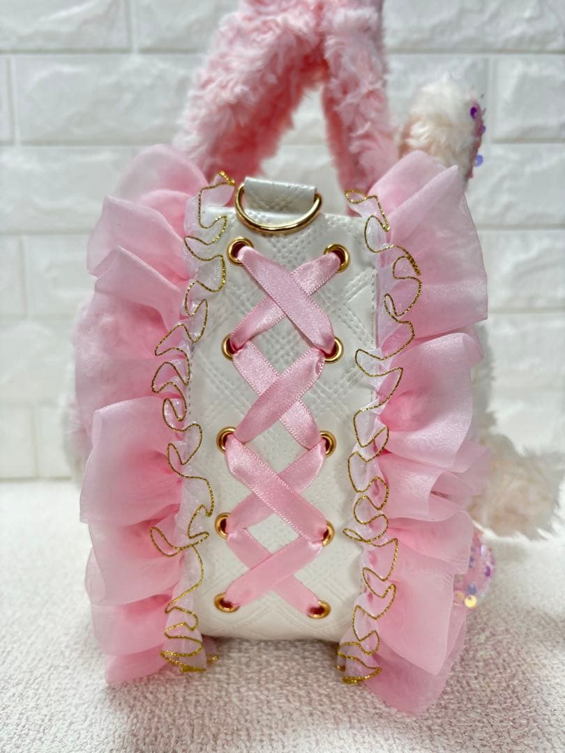 そ*2様 コヤンイサムチョン　ハンドメイド　ファーフリルバッグ　ピンク　ルミちゃ