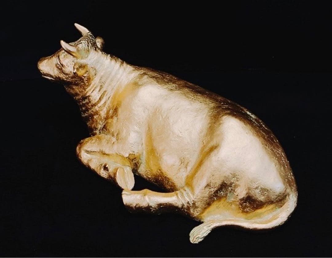 【希少】彫刻家 富永直樹 「福牛」文化勲章受章 ブロンズ像 本金箔仕上 共箱付き