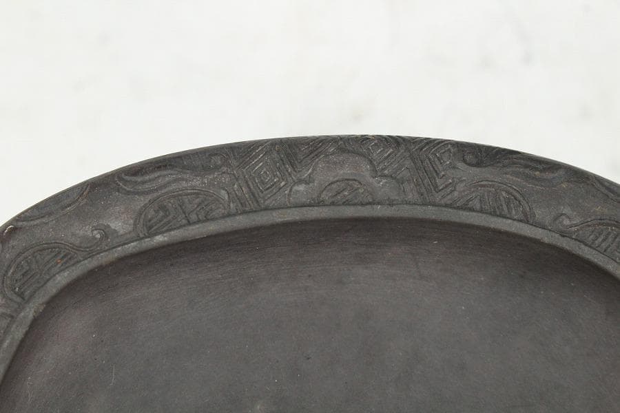 中国美術 楕円形 端渓 硯 文房具(K-LC733)