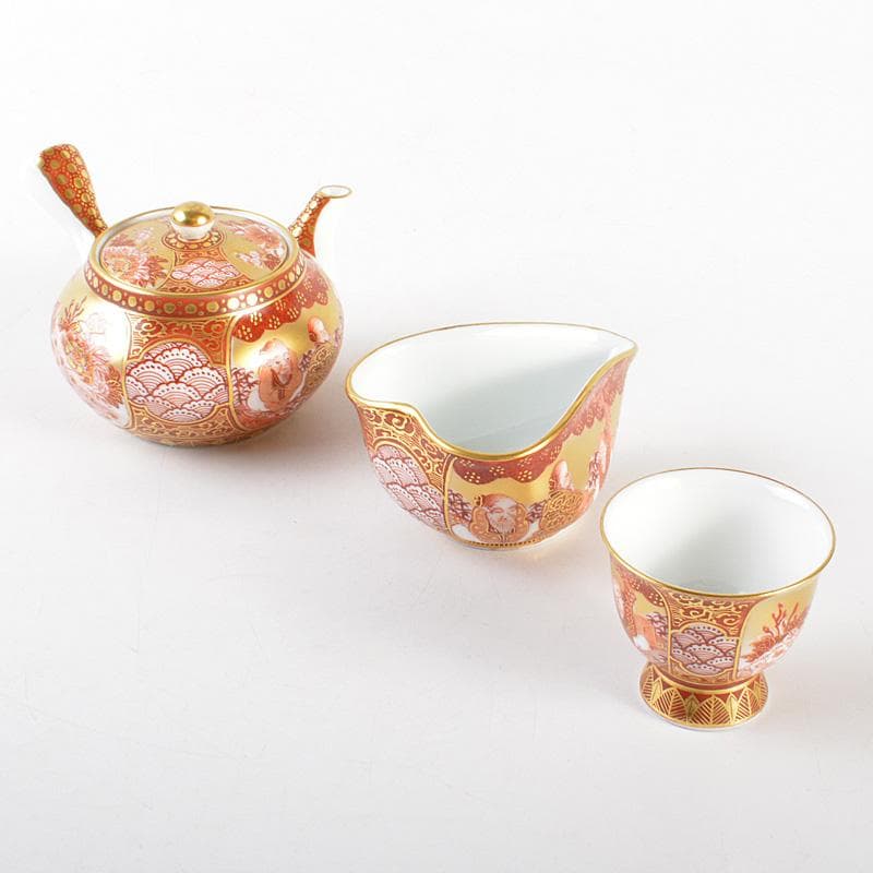 九谷焼　錦生窯　本多順一作　小茶器揃　急須　煎茶碗五客　湯冷　共箱　GR7272