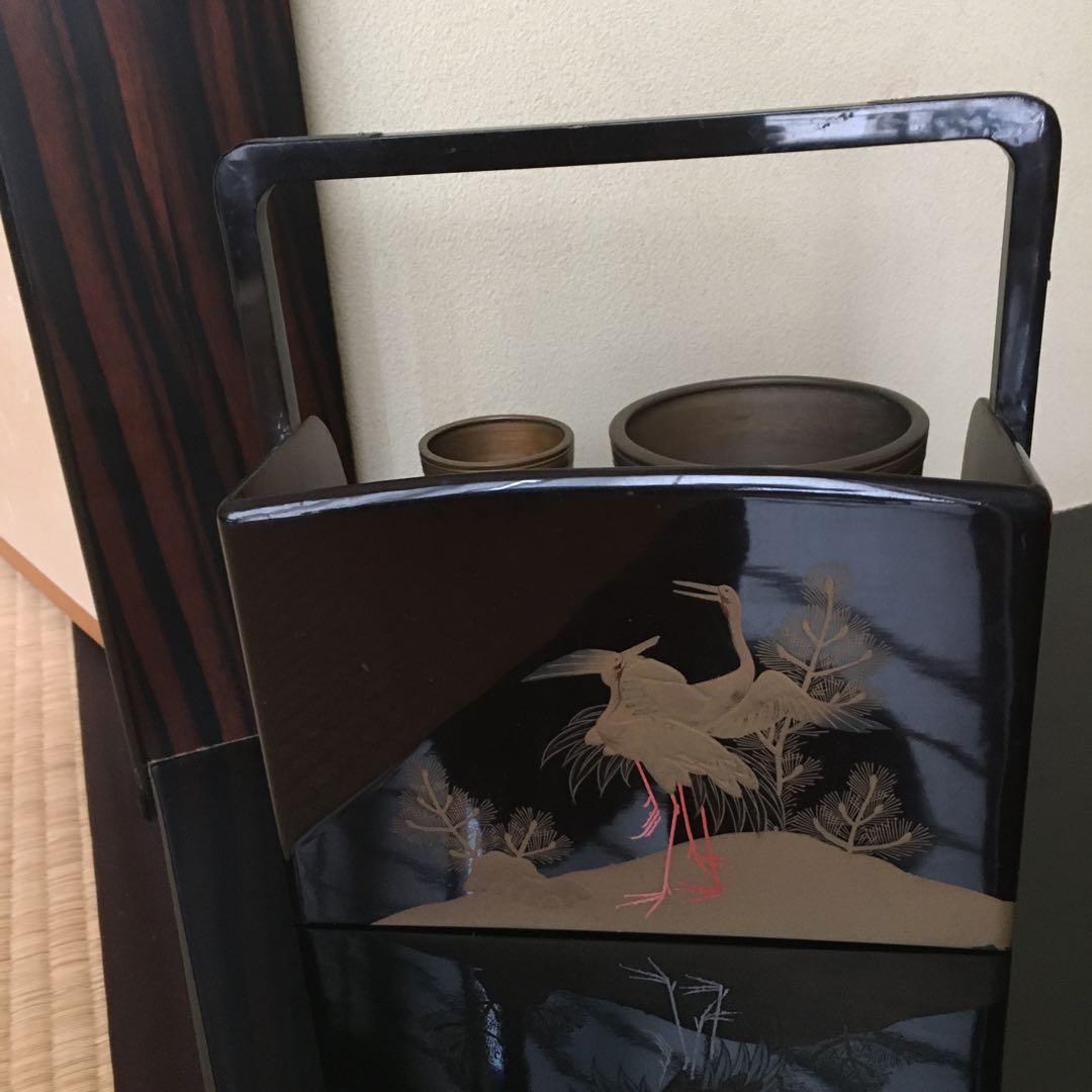 煙草盆　鶴　松蒔絵　茶道具　タバコ盆　アンティーク