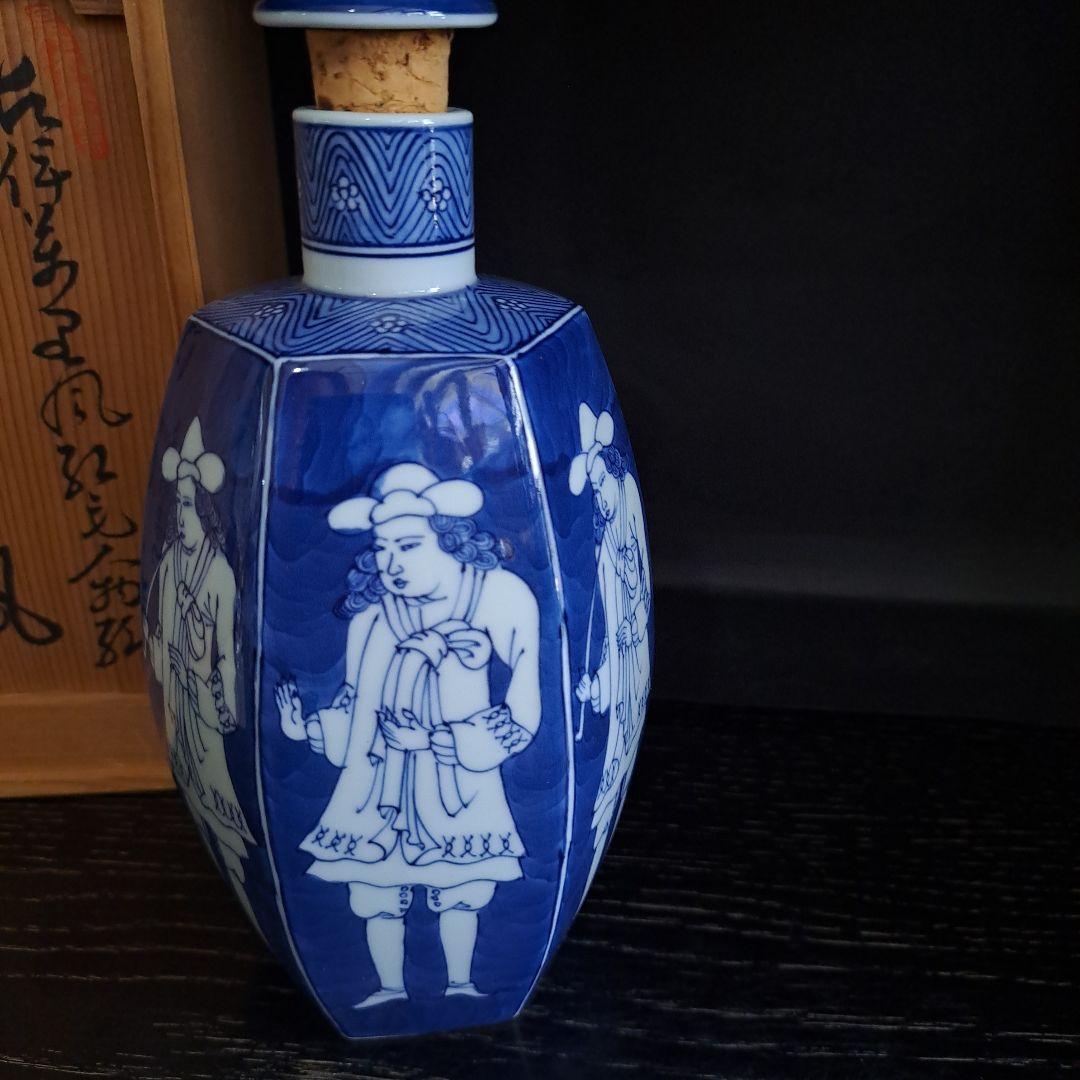館林源右衛門　古伊万里　紅毛人物絵　オランダ人　洋酒瓶　六角瓶　共箱入