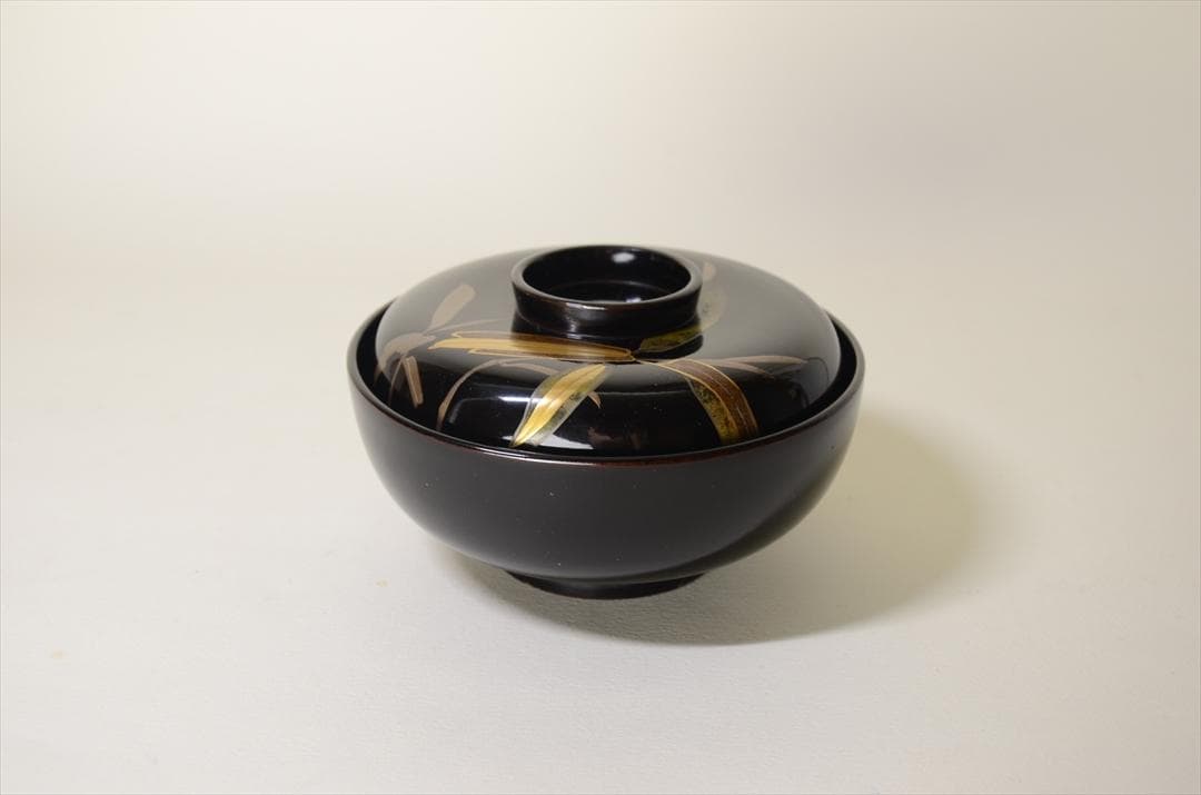 昭和時代　塗物　蒔絵　椀　笹図　６客組（１客訳有）　アンティーク　骨董 a