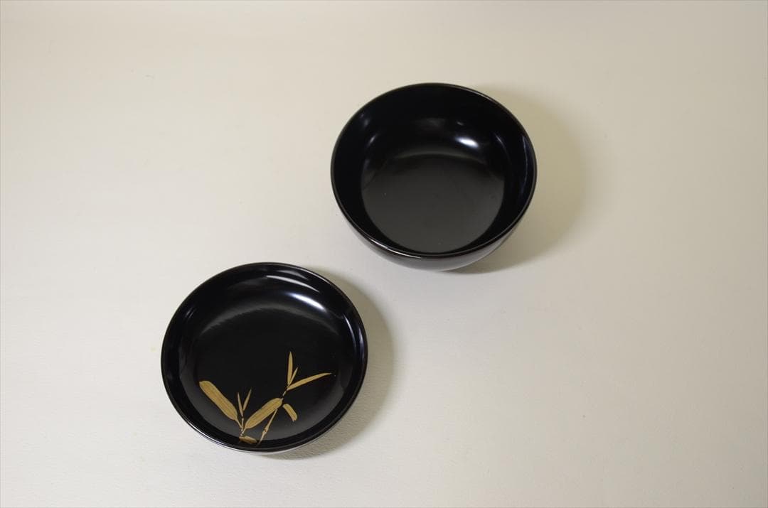 昭和時代　塗物　蒔絵　椀　笹図　６客組（１客訳有）　アンティーク　骨董 a