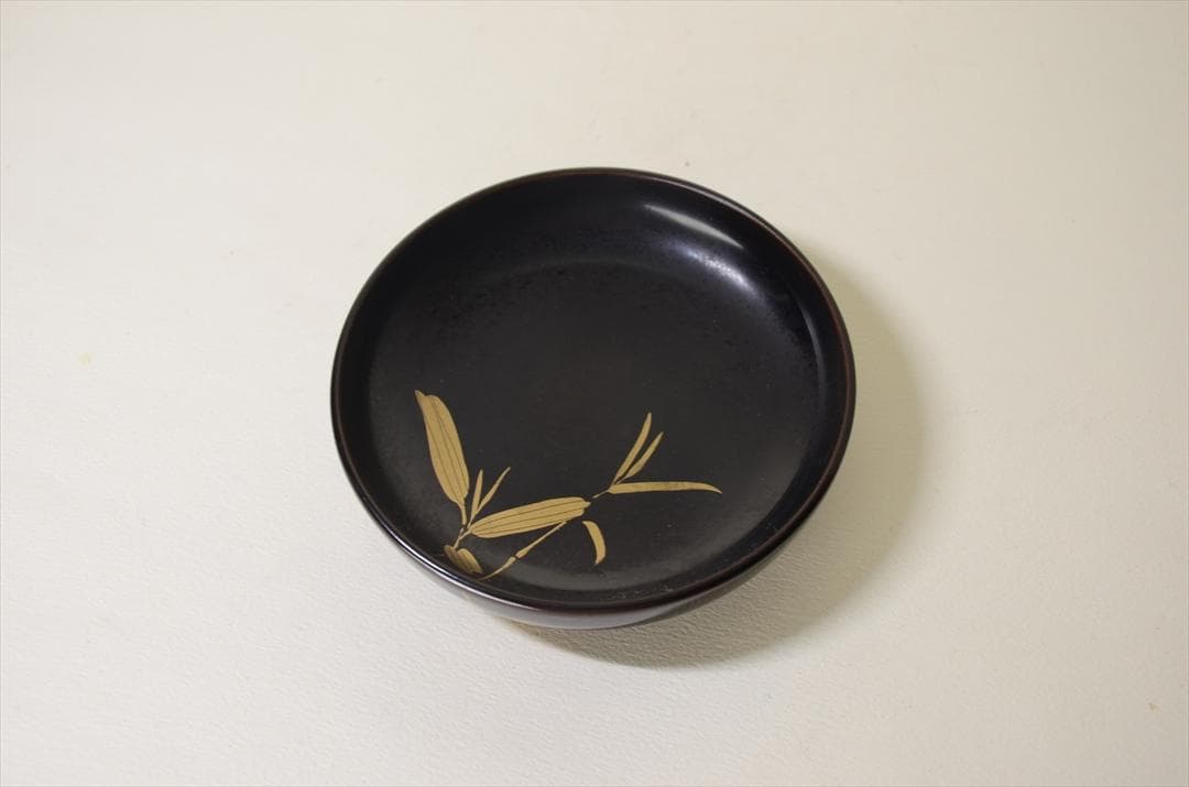 昭和時代　塗物　蒔絵　椀　笹図　６客組（１客訳有）　アンティーク　骨董 a