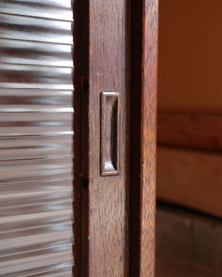 13(金)までお値下げ中 モールガラスのラワン材ローボード　古道具 古家具 昭和