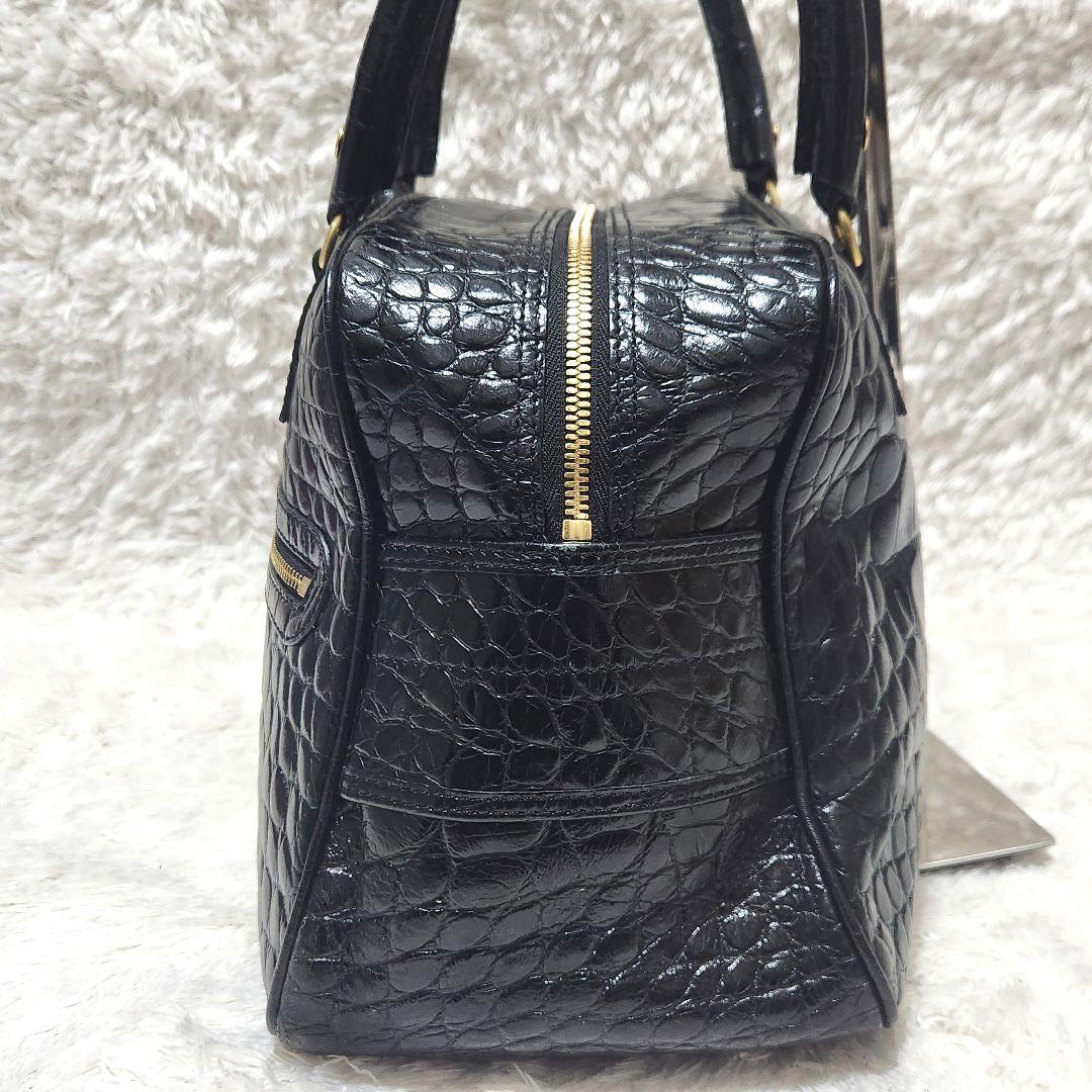 南京錠 クロコ 型押し ミニボストンバッグ ブラック J&M DAVIDSON