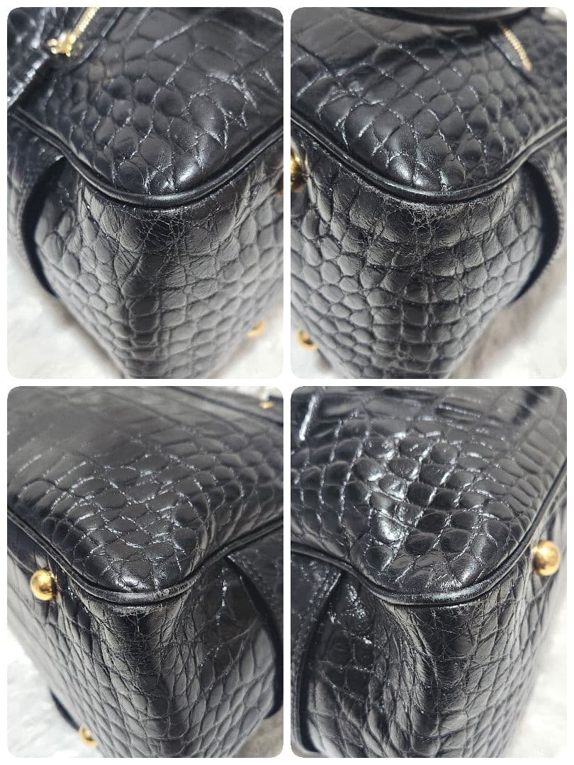 南京錠 クロコ 型押し ミニボストンバッグ ブラック J&M DAVIDSON