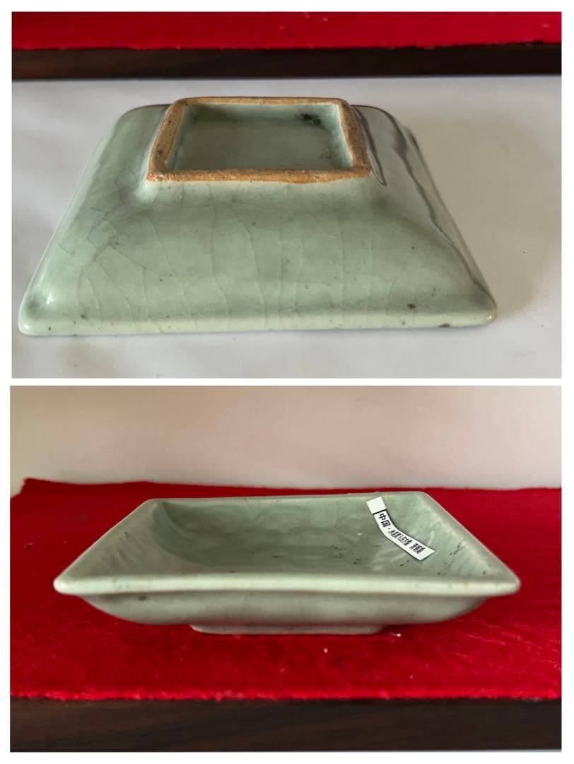 中国　冰裂貫入四方皿　宋時代　木箱付き XG5-5