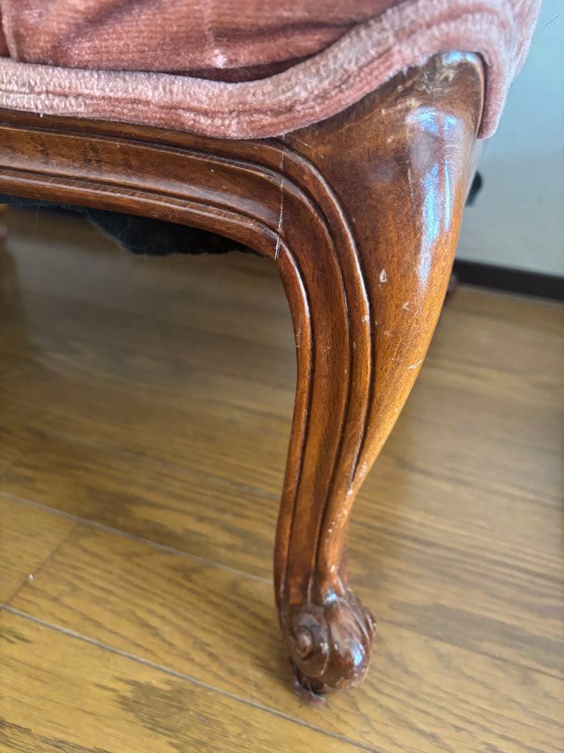 猫脚　ピンク ベルベット ヴィンテージ スツール　オットマン