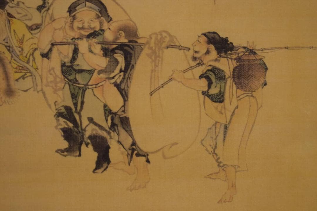 複製/葛飾北斎/富士山水七福神図/横物/工芸/布袋屋掛軸HI-637