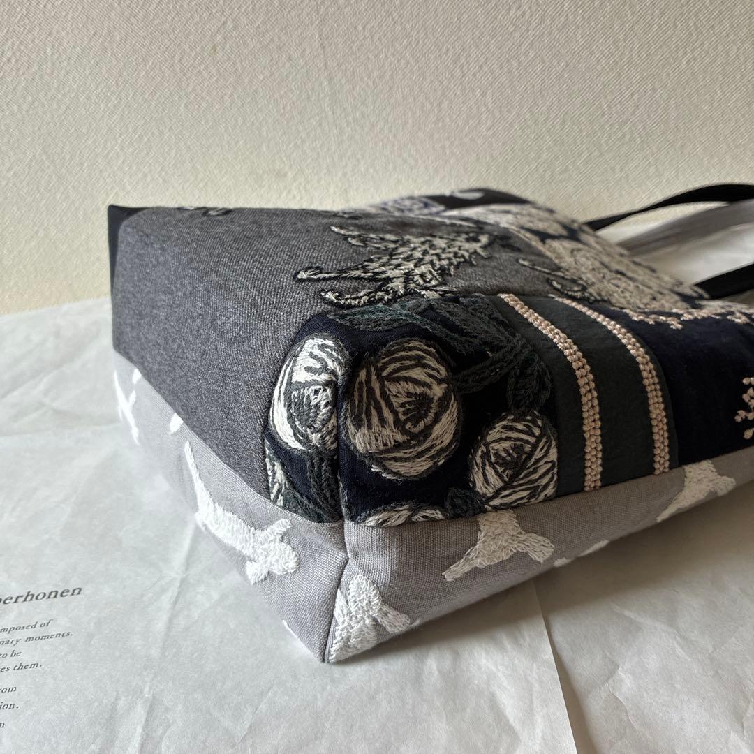 ミナペルホネン 生地使用　wolf&flower パッチワークトート