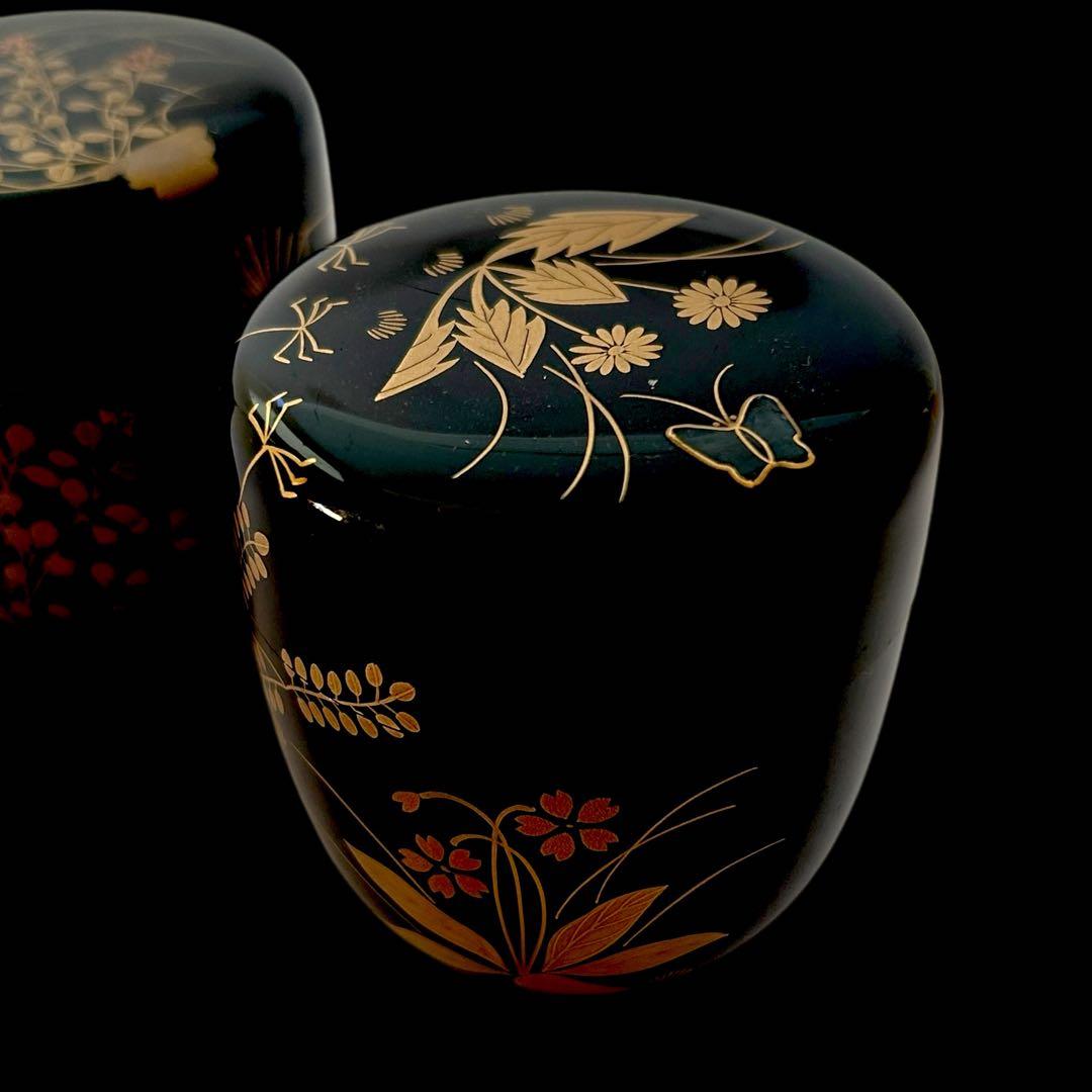 【茶道具】中村宗悦 春秋一双 中棗 金蒔絵 螺鈿 共布 共箱