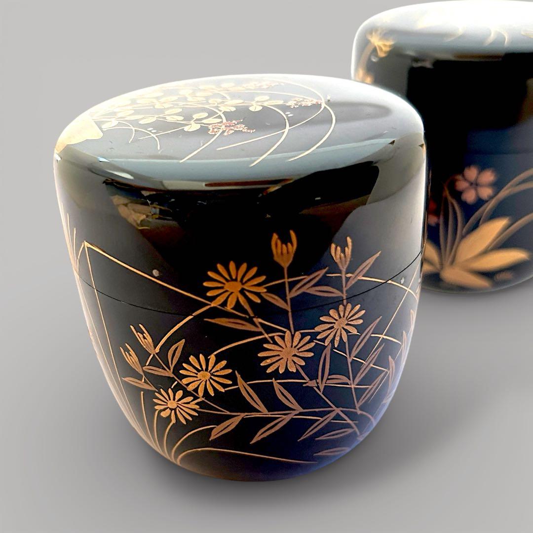 【茶道具】中村宗悦 春秋一双 中棗 金蒔絵 螺鈿 共布 共箱