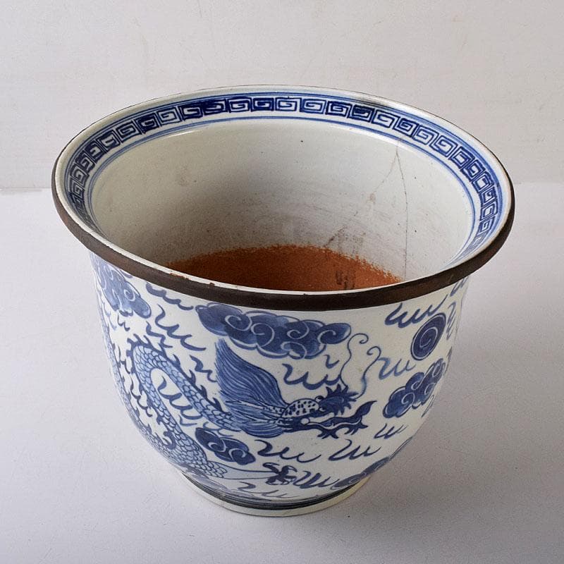中国　青花　雲龍文鉢　植木鉢　盆栽鉢　N　7768C