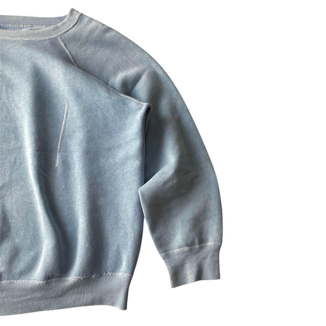 60s ヴィンテージ スウェット 無地 水色 ラグラン 4本針 XLフェード