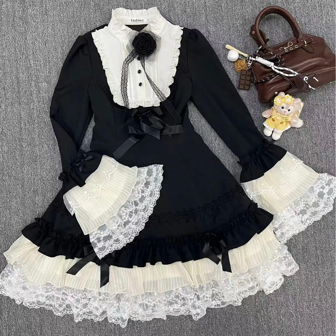 ゴスロリ ロリータ ワンピース マントポンチョ付き ブラック系 ドレス