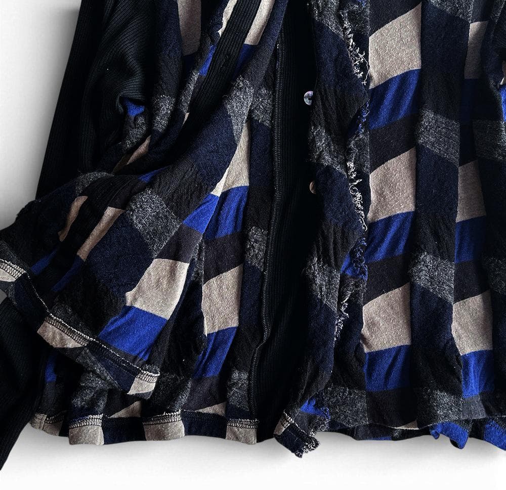 芽風/センソユニコ 異素材ドッキング 袖リブ 2WAY 立体ニットカーディガン