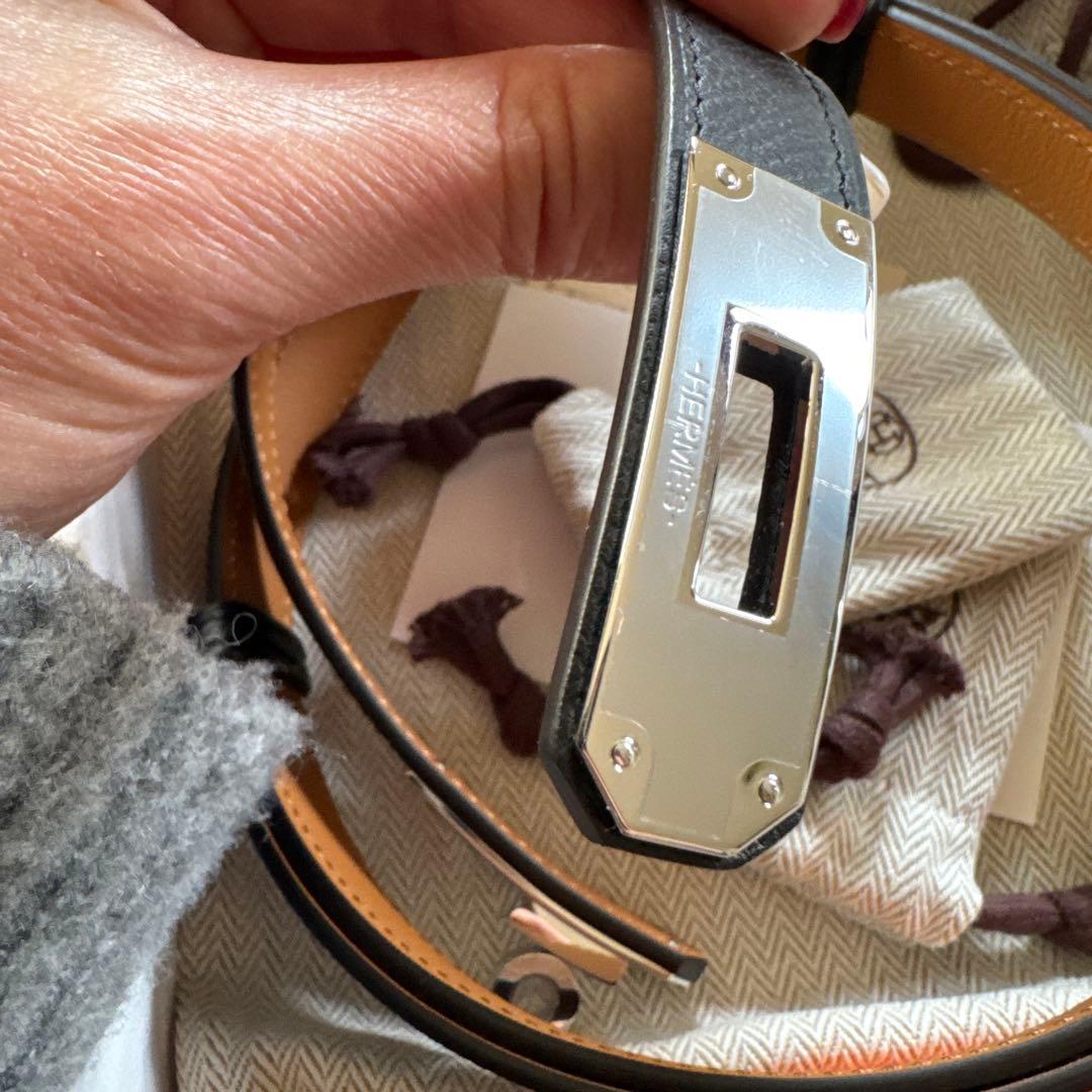エルメス　HERMES ケリーベルト　ブラック×シルバー　B刻