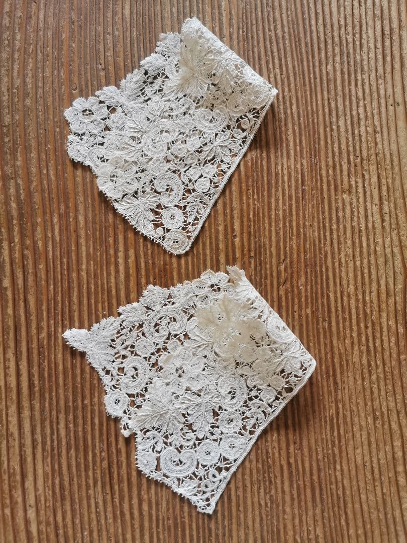 アンティーク ブリュッセルレース ポワンドローズ カフス用レース 付け襟 ペア