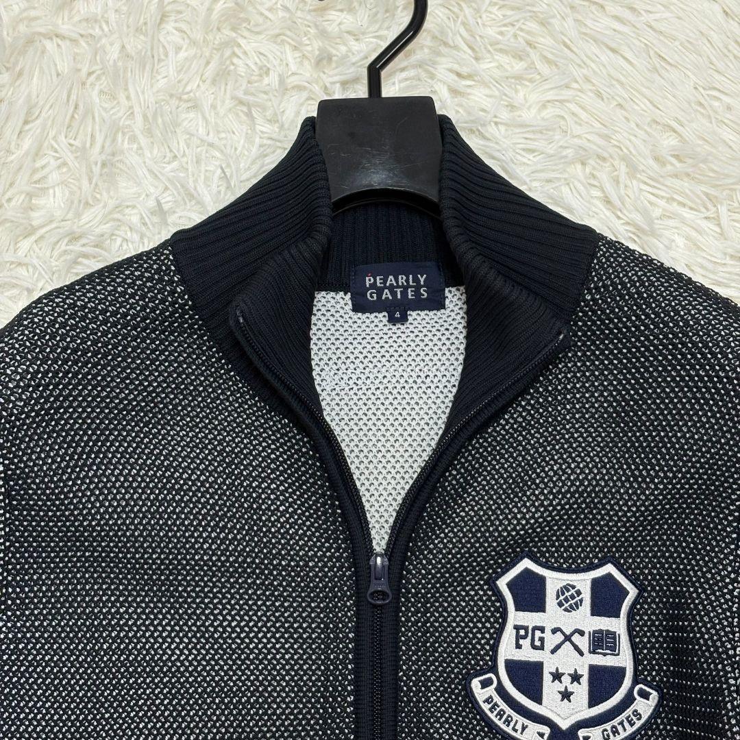 美品 パーリーゲイツ エンブレムロゴ ドライバーズニット ダブルジップ メッシュ