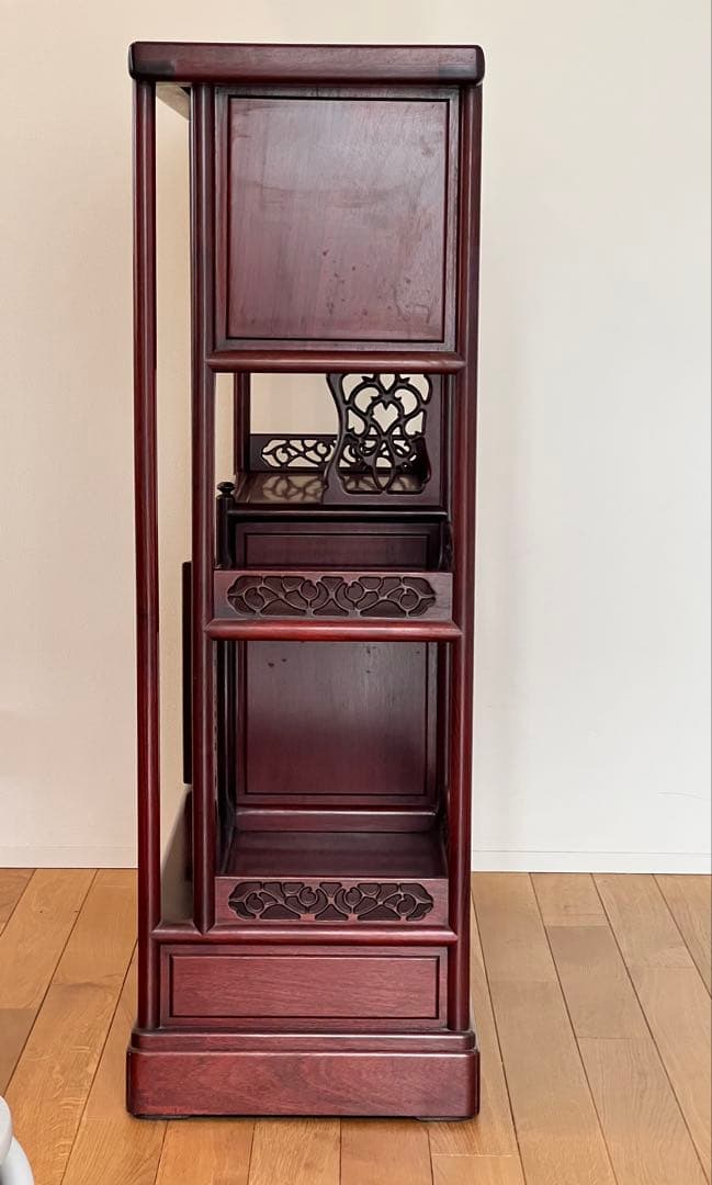 唐木 花梨 茶箪笥 飾り棚 茶棚 違い棚 和家具 木製 彫刻 アンティーク