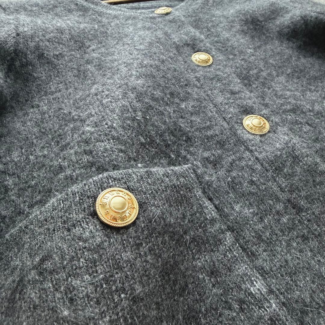 【美品】anuansカシミヤブレンドノーカラージャケット グレー