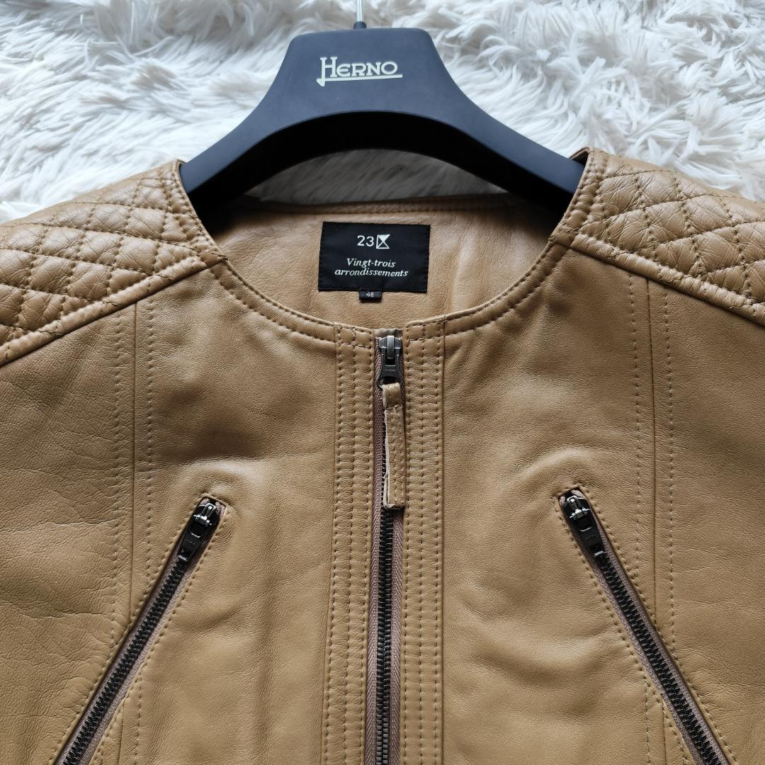 美品！23区 希少サイズ 48 5Lレザージャケット ブルゾン ラムレザー 茶