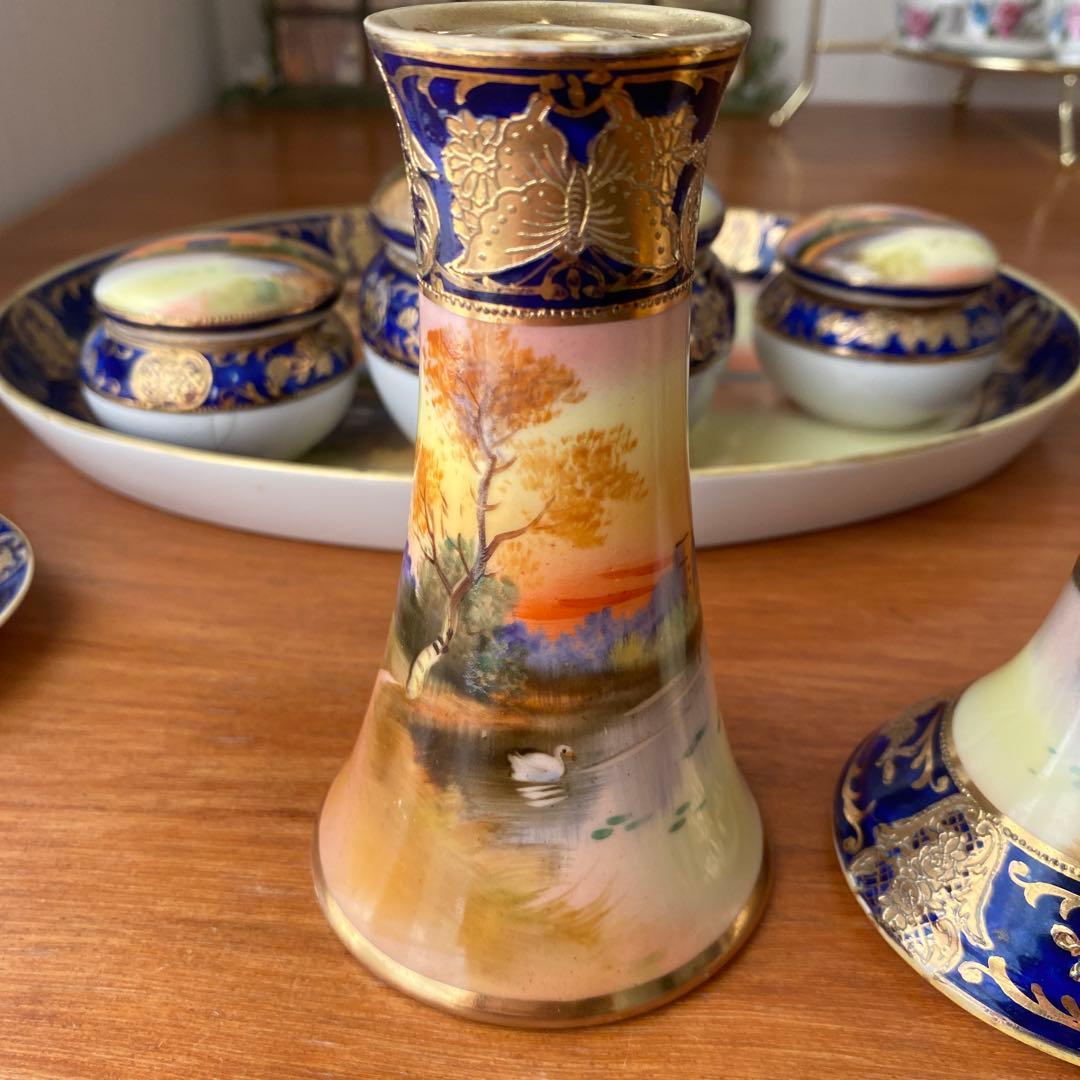 オールドノリタケ　湖水の白鳥　ドレッシングテーブルセット　英国里帰りスワンレイク