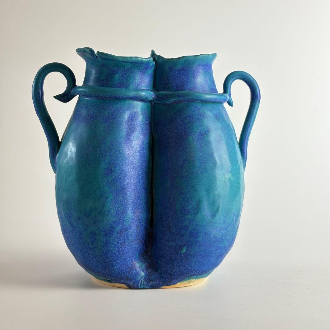 帯谷宗英 水注 トルコ青釉 花瓶 花入れ 華道具