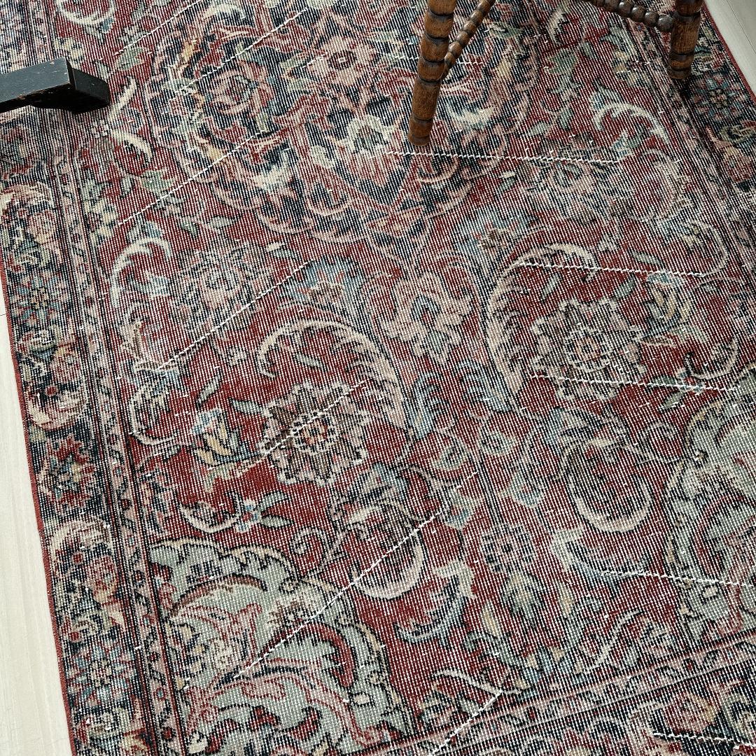トルコヴィンテージラグ A67 ブラウンレッド ネイビー セージグリーン