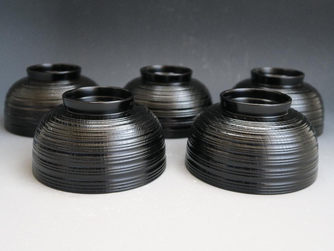 【輪島塗】輪州造 日之出蕨波（わらびなみ）蒔絵 椀 五客揃 天然木 共箱