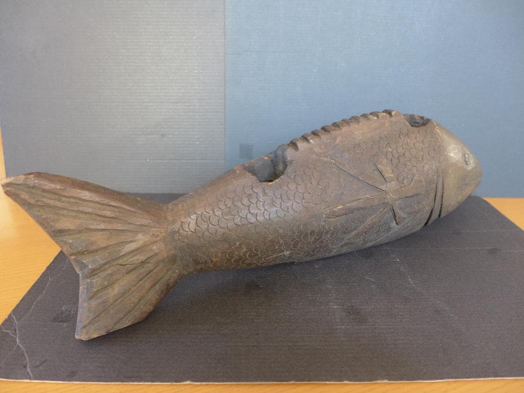 時代物　囲炉裏道具　自在鉤　一刀彫り鯉(横木)　寿・水の文字彫り　レトロ