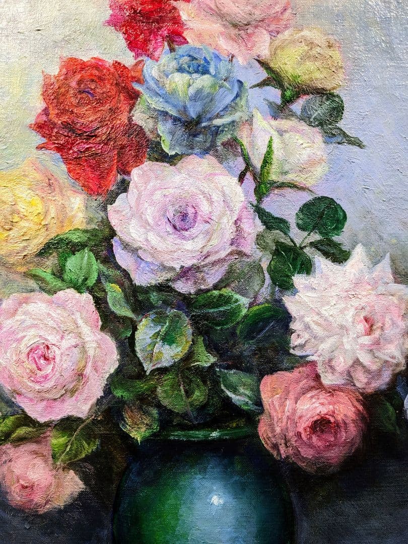 画家haru☆F10号油彩画★薔薇★真作、原画、一点物、写真の額縁付。