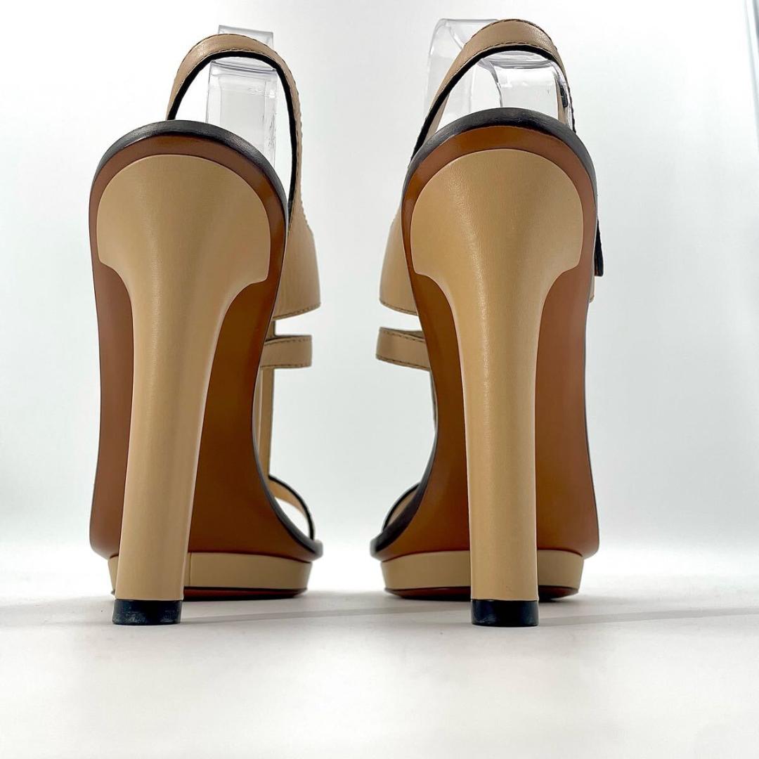 【未使用級】グッチ バンブー ストラップ ベルト サンダル ヒール レザー 本革