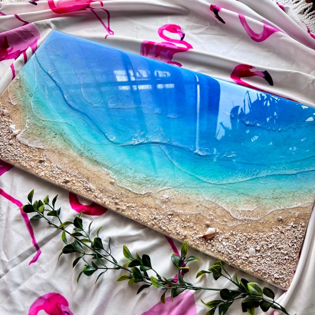 『okinawaの海を感じる』オーシャンレジンアート／杉板30×60