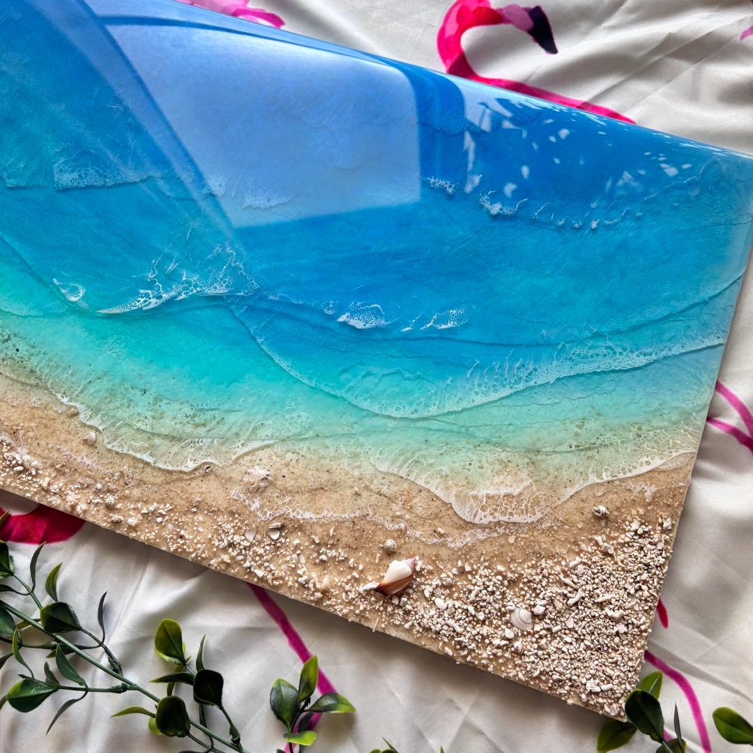 『okinawaの海を感じる』オーシャンレジンアート／杉板30×60